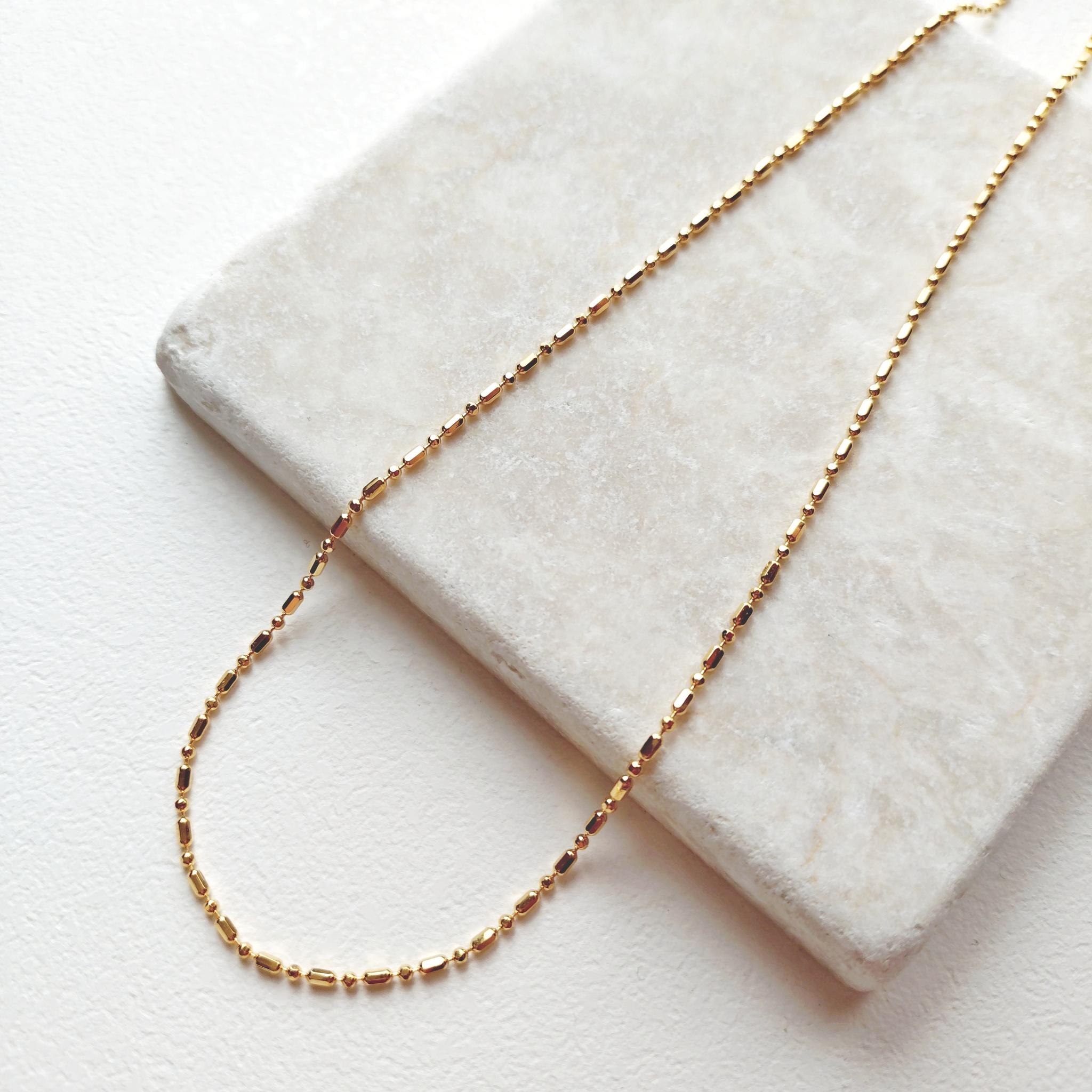 Cylinder Ball Chain Necklace/Gold Color